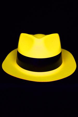 Chapeau jaune fluo Al Capone avec bandeau noir