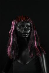 Perruque longue noir et rose fluo UV