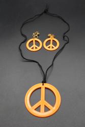 Set orange fluo UV collier et boucles d'oreilles Hippie