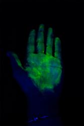 Outil formation hygine des mains: simulateur contamination + torche UV