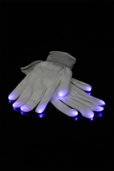 Gants lumineux LED taille M avec doigts paillettes colorées pour fête, blanc