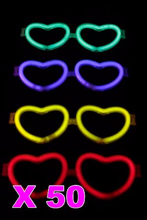 Kit de 50 lunettes coeur lumineuses couleurs assorties