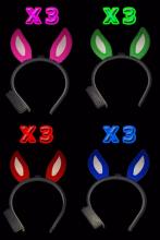 Lot de 12 Serre têtes oreilles lumineuses de lapin Leds 