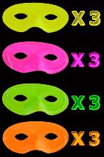 Lot de 12 masques loup 4 couleurs assorties fluo UV