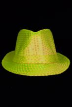 Chapeau jaune fluo tissus à strass 