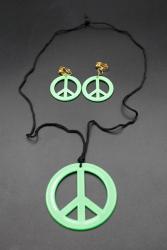Set vert fluo UV collier et boucles d'oreilles Hippie