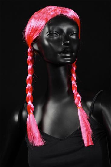 Perruque rose fluo longue tresses 