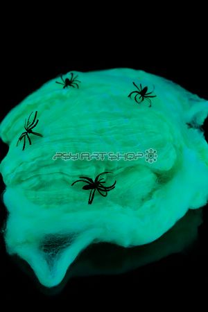 Toile d'araignée fluorescente UV Verte 20g + 2 araignées noires