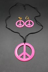 Set rose fluo UV collier et boucles d'oreilles Hippie 
