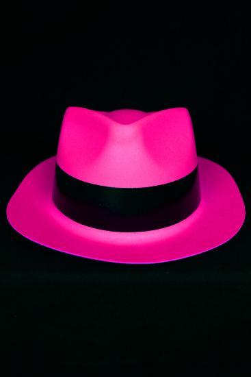Chapeau rose fluo Al Capone avec bandeau noir