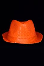 Chapeau orange fluo tissus à strass 