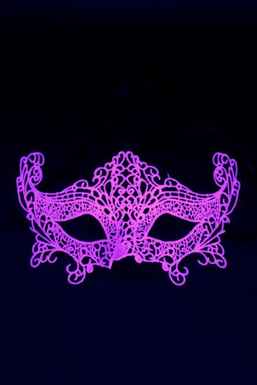 Masque vénitien rose fluo en dentelle UV