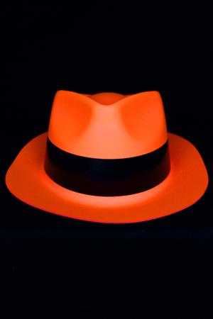 Chapeau orange fluo Al Capone avec bandeau noir