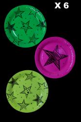 Assiette fluo motif étoiles 23 cm - lot de 6 