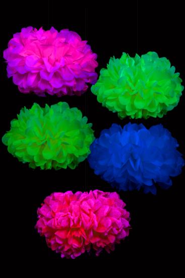 Déco fluo multicolore pompon Ø 30 cm - 5 pièces