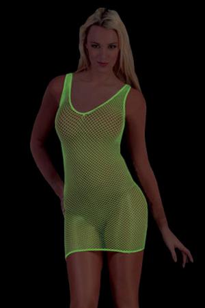 Robe résille fluo verte manches courtes