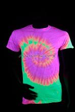 T-shirt UV neon Tie Die jaune et rose L