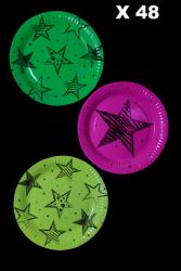 Assiette fluo motif étoiles 23 cm - lot de 48