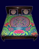 Parure de lit 2 places psychédélique UV fluo : Mandala Rising