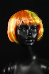 Perruque coupe carré orange et jaune fluo UV