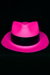 Chapeau rose fluo Al Capone avec bandeau noir