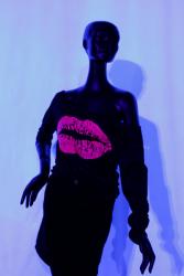 Tee-shirt années 80 lèvres fluo femme SMALL-MEDIUM