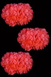 Déco fluo corail pompon Ø 30 cm - 3 pièces