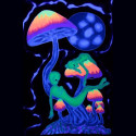 Tenture fluo UV Alien on mushrooms