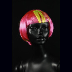 Perruque coupe carré jaune et rose fluo UV