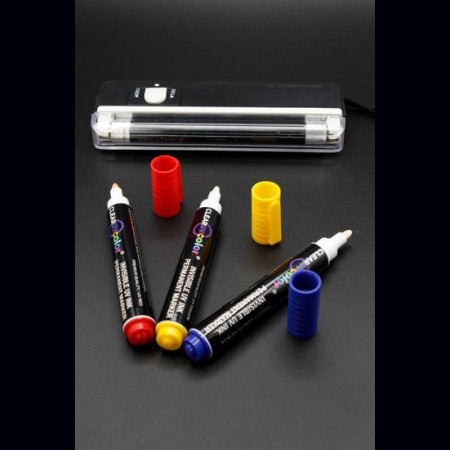 Kit de marquage UV invisible 3 marqueurs permanent + lampe UV 4W 
