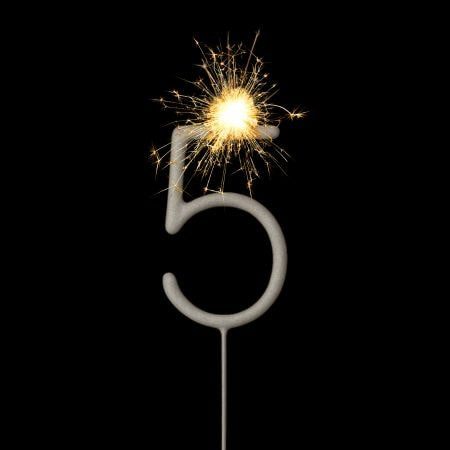 Cierge magique chiffre 5 scintillant, décoration gâteau anniversaire ou mariage 16,5 cm