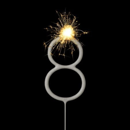Cierge magique chiffre 8 pour gâteau, fête ou mariage, scintillement lumineux 16,5 cm