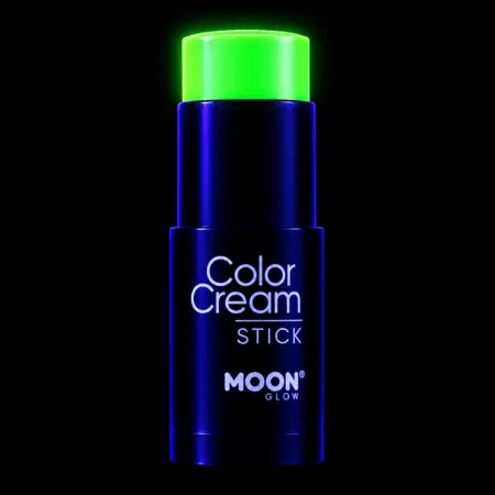 Stick de maquillage fluo vert Moon Glow sous lumière UV