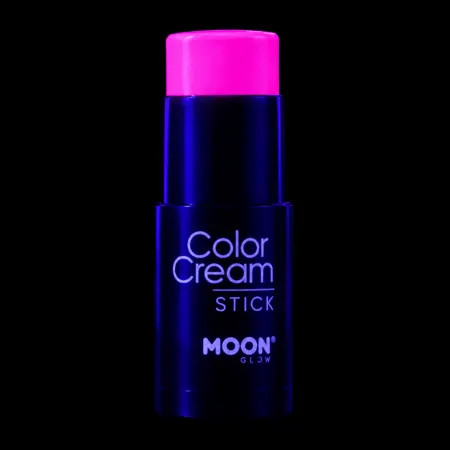 Stick de maquillage fluo rose Moon Glow sous lumière UV