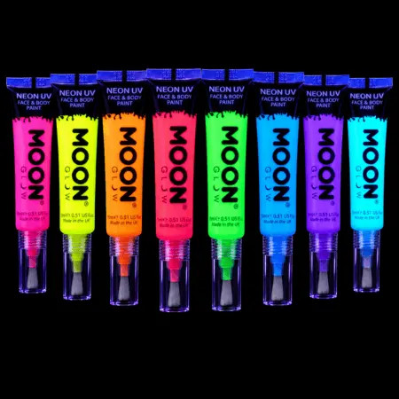 	Lot de 8 tubes de maquillage fluo Moon Glow avec applicateur pinceau sous lumière noire UV