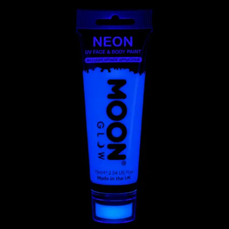 Maquillage fluo UV Visage et Corps avec applicateur éponge - 75 ml - Bleu