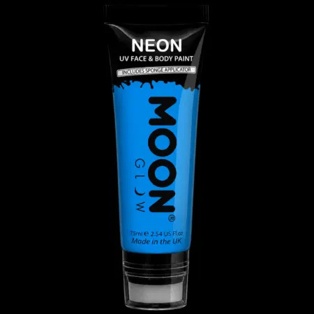 Maquillage fluo UV Visage et Corps avec applicateur éponge - 75 ml - Bleu