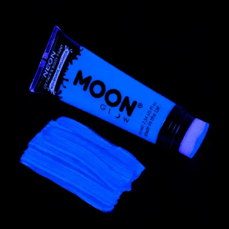 Maquillage fluo UV Visage et Corps avec applicateur éponge - 75 ml - Bleu