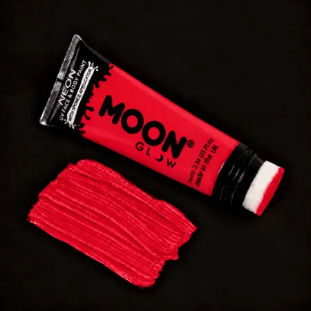 Maquillage fluo rouge Moon Glow 75 ml avec applicateur éponge et trace de couleur à la lumière du jour