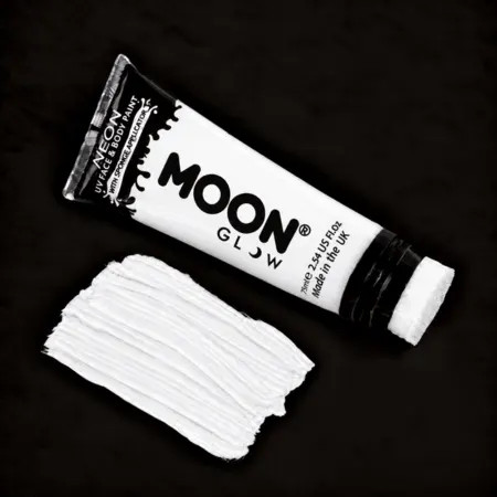 Maquillage blanc UV Moon Glow 75 ml avec applicateur éponge et trace de couleur à la lumière du jour